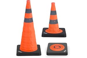 BATTIFE [1 Pack] 28 Inch Collapsible Traffic Safety Orange Cones with Black Weighted Base, Multi Purpose Pop-up Cones and Ref