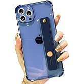 siduater Strap Case for 6.7" iPhone 15 Pro Max with Kickstand, Clear Soft TPU Protective Shockproof Bumper Rugged Cover, Adjustable Finger Grip Loop for iPhone 15 Pro MAX 6.7 Inch, Navy