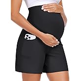 Summer Mae CloudFeel Maternity Shorts with Pockets Over The Belly Pregnancy Yoga Workout Biker Short Active Athletic Pants