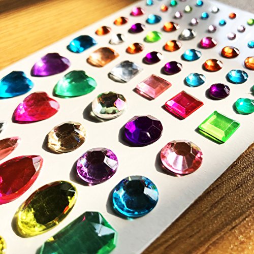 Yexpress 486pcs Sheets Self-adhesive Rhinestone Sticker, Multicolor Bling Craft Jewels Crystal Gem Stickers, Assorted Size and Shapes, 6 Sheets