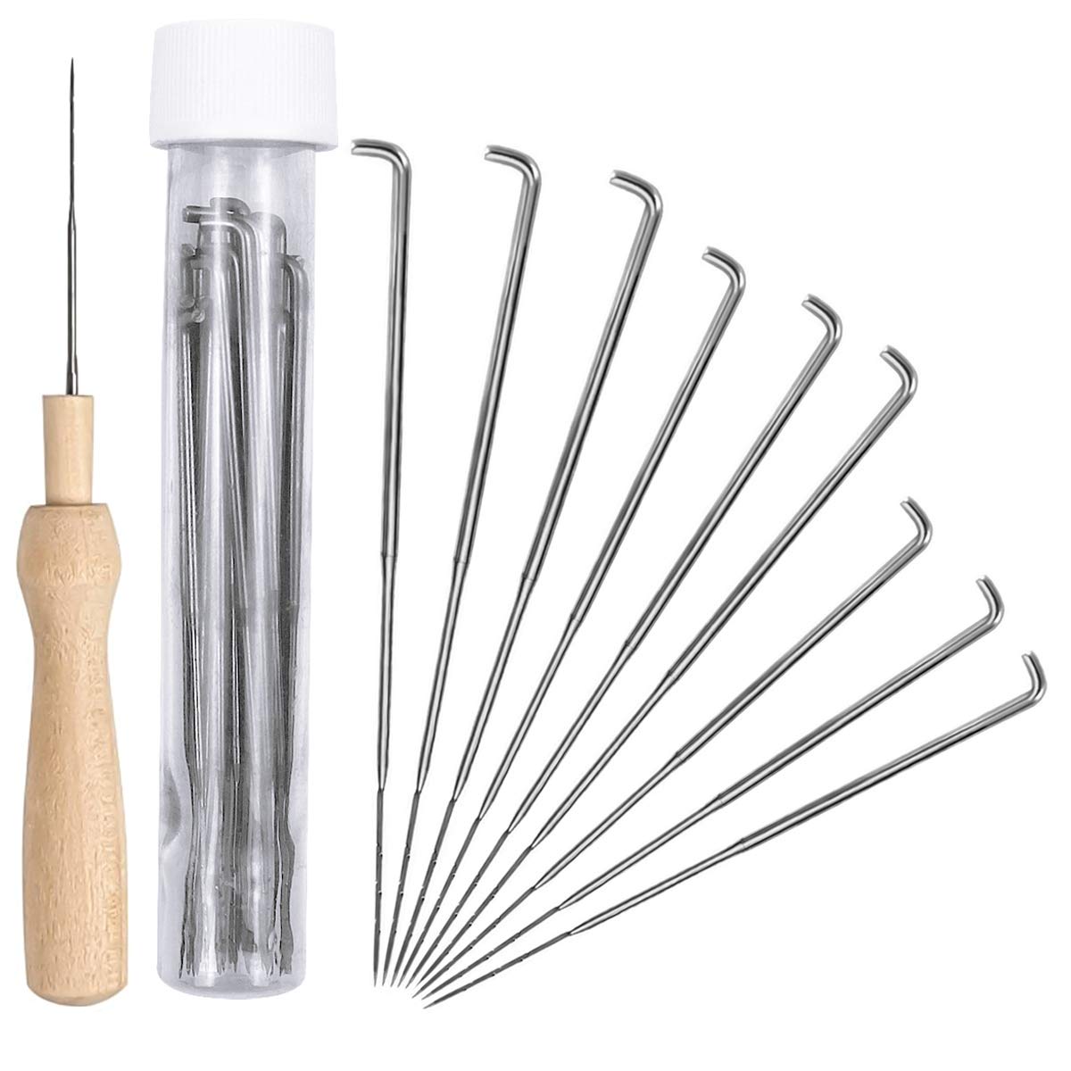 NATUCE 30PCS Felting Needles of 3 Sizes with 1 pc Handle Wood Felt Tool, Felting Starter Kit, Felt Needle Tool, Needle Felting Stitch Punch Tool, Wool Felt Needle for DIY Toys Craft Make Felt Animals