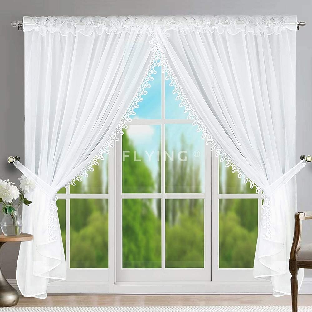 FKL DESIGN Home Deco LB-11-A Balcony Door Curtain, Curtain Voile with Gypsum, Ruffle Tape, Long, Modern, White, 250 x 400 cm, LB-11-A (250 x 600 cm)