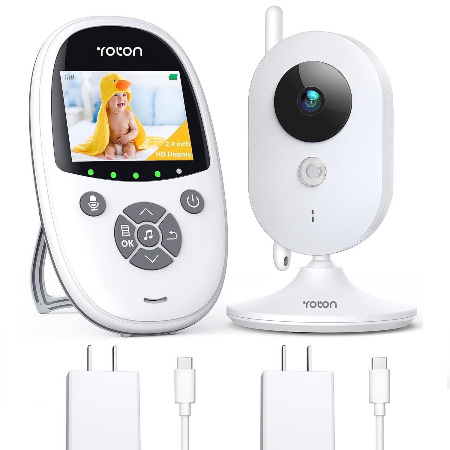 Photo 1 of YOTON Baby Camera Monitor, Baby Monitor with Camera Night Vision, No WiFi, 1.8m USB-C Charging Cable, 2.4" Screen, 2-Way Talk, Feeding Reminder Temperature Sensor and 8 Lullabies