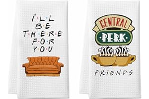 Homythe Friends TV Show Kitchen Towels, Friends Merchandise Gifts Kitchen Decor, 2 Pack Cute Friends Dish Towels, Central Perk & I'll Be There for You - Birthday Housewarming Gifts for Friends Fans