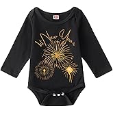 GLIGLITTR My First New Years Baby Girl Boy Outfit Long Sleeve Letter Romper Infant Onesie Firework Print Newborn Clothes