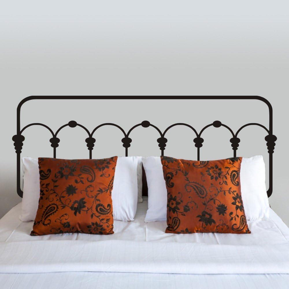 Headboard Wall Decal Vinyl wrought iron Headboard Wall Sticker Metal Bed Frame Bedpost Bedroom Art Decoration (X-Large,Black)