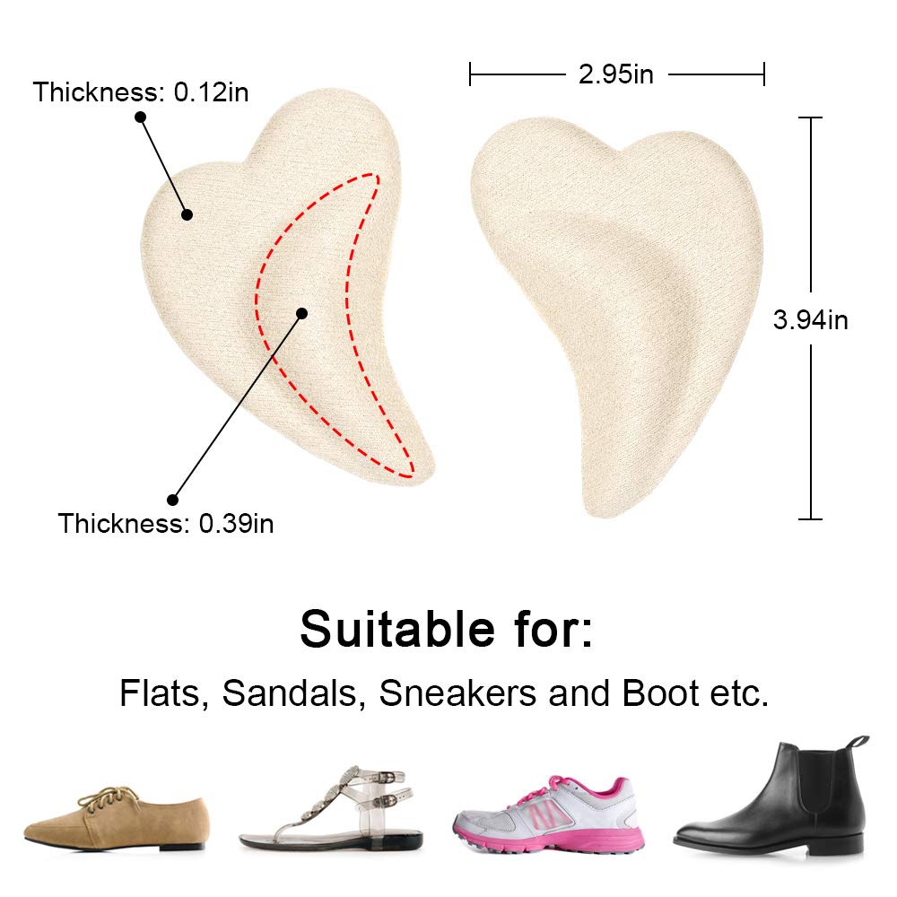 Beautulip Arch Pads for Flat Feet Adhesive Shoe Inserts Plantar Fasciitis Fallen Arch Pain Relief 3 Pairs (Beige)