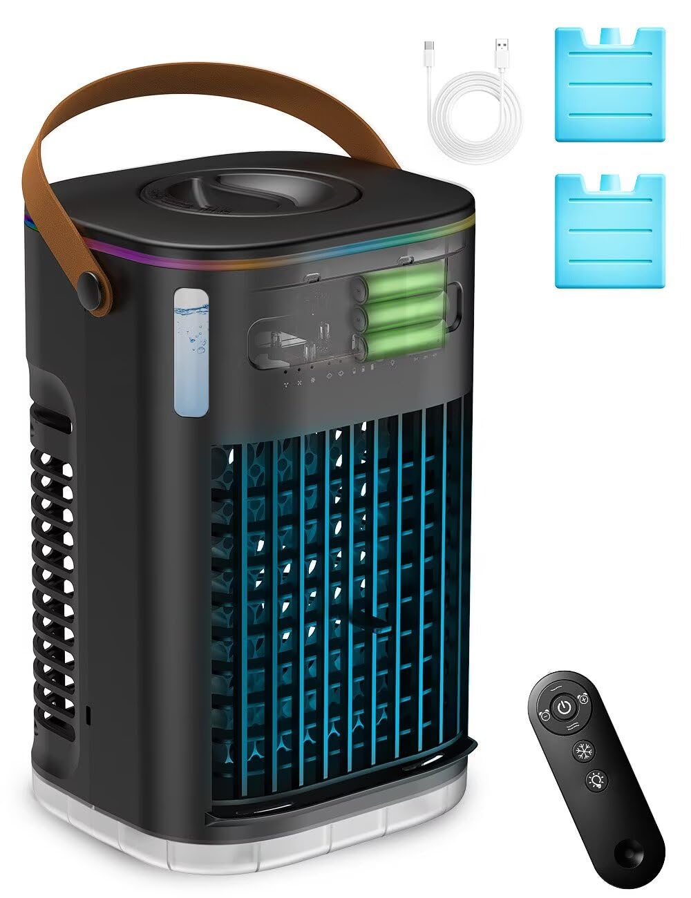 Photo 1 of 3-IN-1 Portable Air Conditioners, 5400mAh Built-In Battery Personal Evaporative Air Cooler Fan, Ice Packs & 1200ml Water Tank, 1-7h Timer & Remote, Mini Air Conditioner for Car Desktop Camping