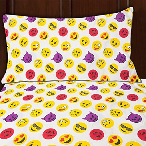 Sutton Home Fashions (3 Piece Emoji Bed Sheets, Kids Twin Sheets, Twin Sheet Set with Emoji Pillow Case, Flat Sheet, and Fitted Sheet