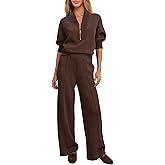 Yanekop Womens Sweatsuits 2 Piece Outfit Two Piece Lounge Set Matching Sweat Sets Half Zip Pullover and Wide Leg Pants
