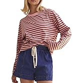 NUFIWI Striped Long Sleeve Shirts for Women Y2k Drop Shoulder Crew Neck Sweatshirts Fall Oversized Cropped T Shirts