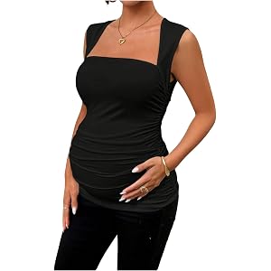 MakeMeChic Women's Maternity T Shirts Sleeveless Square Neck Plain Fitted Pregnancy Business Casual Tops