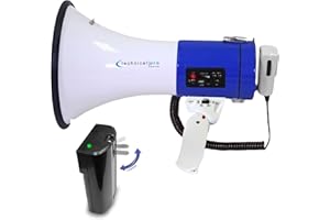 Technical Pro Portable 75-Watt Megaphone Bullhorn Speaker w/Detachable Microphone w/Rechargeable Battery, a Built-in AC Wall 