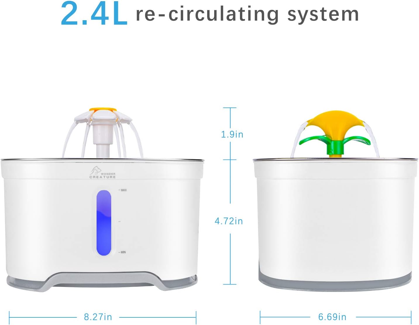 Cat Water Fountain Stainless Steel, 2.5L Pet Water Fountain with Intelligent Pump and LED Indicator for Water Shortage Alert, Water Level Window, 3 Carbon Filter 1 Foam Filter 1 Mat: Kitchen & Dining