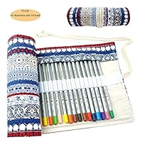 CREOOGO Colored Pencils Case Wrap Roll Holder for Artist Adult Coloring Travel Portable Canvas Storage Organizer with a Build-in Pouch Little Elephant 36 loops