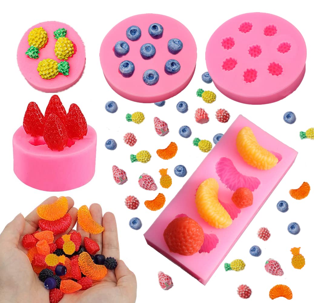 WonDerfulC 5PCS Mini Pineapple Strawberry Orange Blueberry Mulberry Candle Silicone Fruit Mold DIY Soap Jelly Ice Cake Chocolate Sweet Moulds