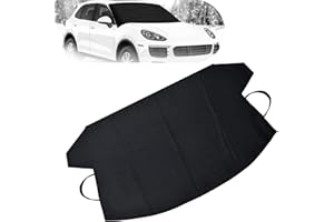 Civwesi 1 PC Car Front Windshield Cover, 75" x 42.25" All-Season Universal 600D Oxford Cloth Waterproof Antifreeze Snow Shield, Adsorption-Type Firm Fit Strap Fixing Accessories for Cars (Black)