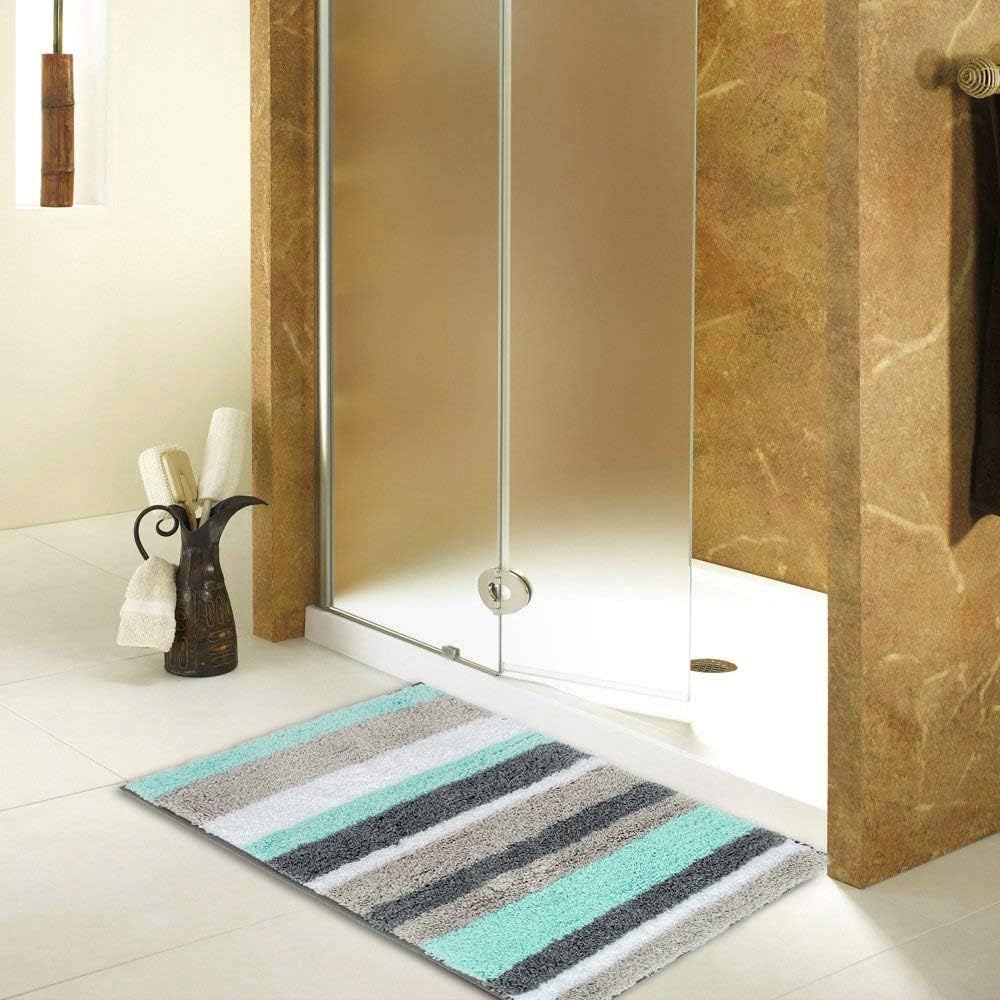 HEBE Non-Slip Bathroom Rug Mat Shag Microfiber Shower Bath Rug Absorbent Bath Mat for Bathroom Machine Washable 18"x26": Home & Kitchen