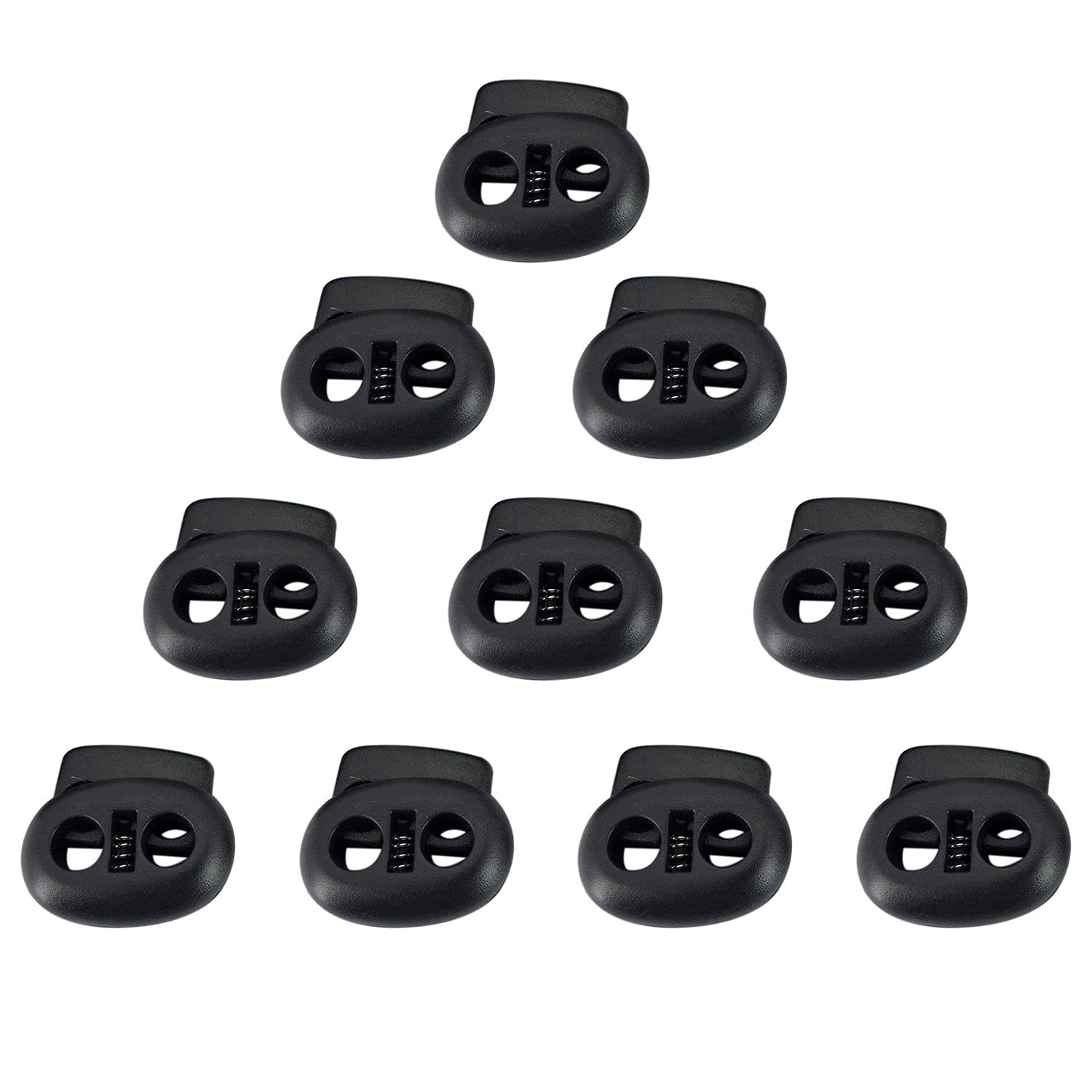 Trimming Shop Plastic Toggle Stopper Cord Locks Spring Loaded Elastic Drawstring Bean Shape Twin Hole Button for DIY Projects, Sportswear, Luggage, Shoelaces, Backpack, Clothing, Black, 10pcs