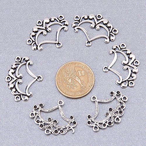 pandahall 10pcs Antique Silver Tibetan Style Ring Chandelier Component Links for Dangle Earring Making Fan 31.5x26x2.5mm, Hole: 2mm