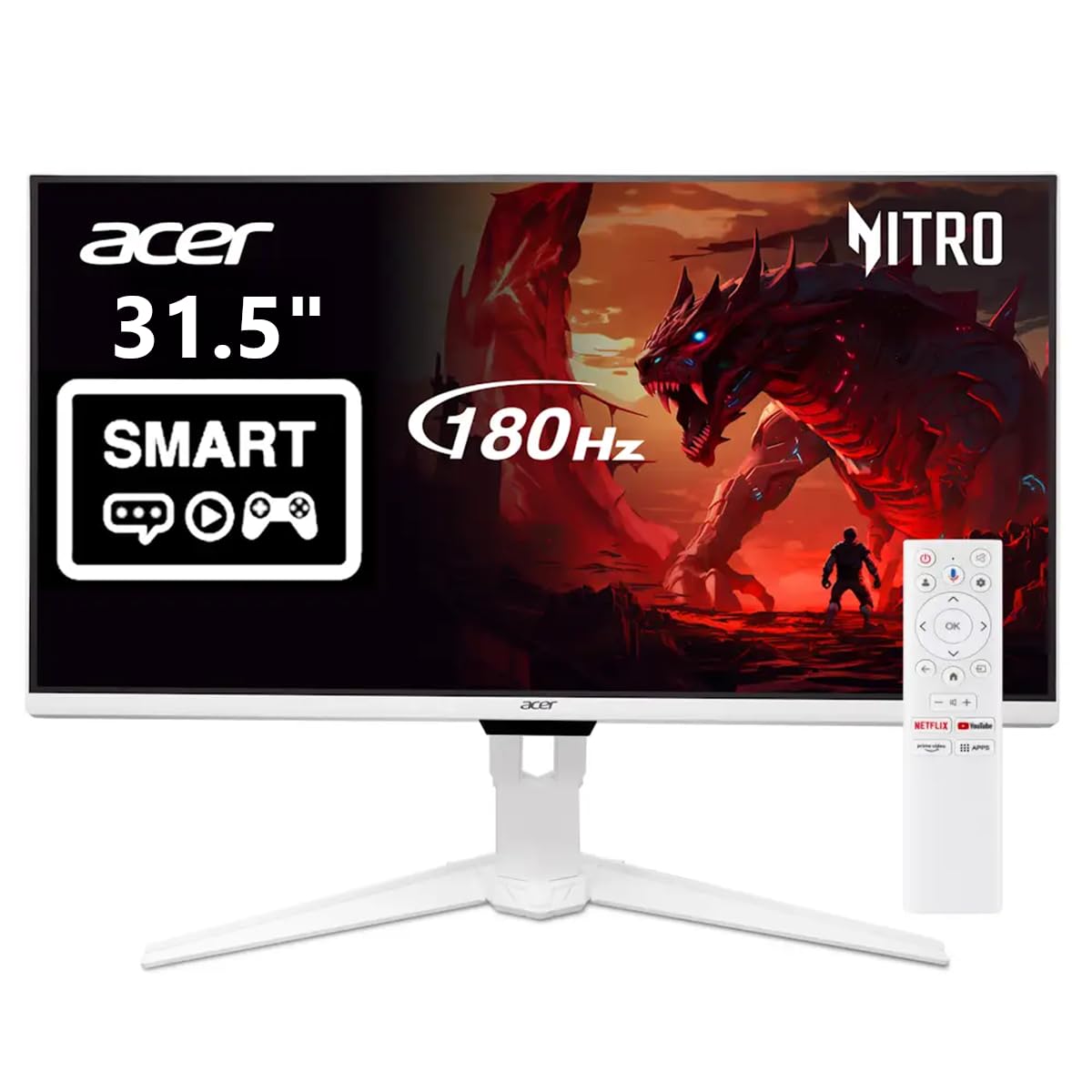 acer Nitro Gaming Smart Monitor with Google TV | 31.5” WQHD 2560 x 1440 | AMD FreeSync | Up to 180Hz | 1ms (VRB) | 1 x USB Type-C Port, 1 x Display Port 1.4 & 1 x HDMI 2.0 Port | GA321QU Pwmipruxw