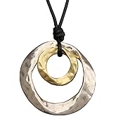 GelConnie Wooden Necklaces for Women Gold Leather Necklace Long Boho Layered Necklace Silver Hippie Choker Necklace Bohemian Jewelry for Women