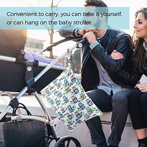 OFUN 2 Packs Baby Wet and Dry Bag for Cloth Diapers , Waterproof Travel Cloth Diaper Bag Nappy Organizer Bag with 2 Pocket