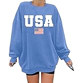 QAUN Oversized Usa Sweatshirt Women: Patriotic Tshirt 4th July Shirt Long Sleeve Casual Pullover Tops