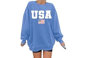 QAUN Oversized Usa Sweatshirt Women: Patriotic Tshirt 4th July Shirt Long Sleeve Casual Pullover Tops