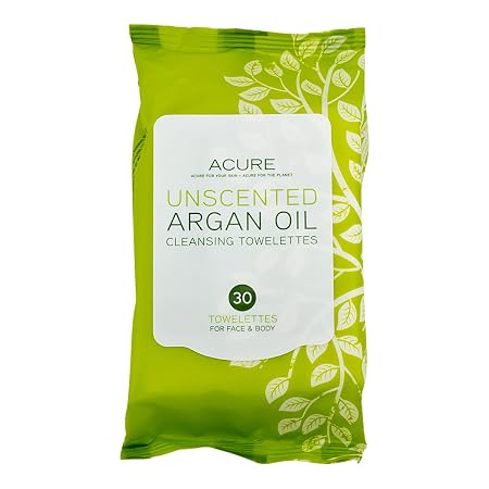 Acure Organics Argan Oil Natural Face Cleanser Towelette Wipes And Facial Makeup Remover For Men And Women Without Harsh Chemicals Or Synthetic Artifical Fragrances, 30 Ct. (Pack Of 2) (638037305524)