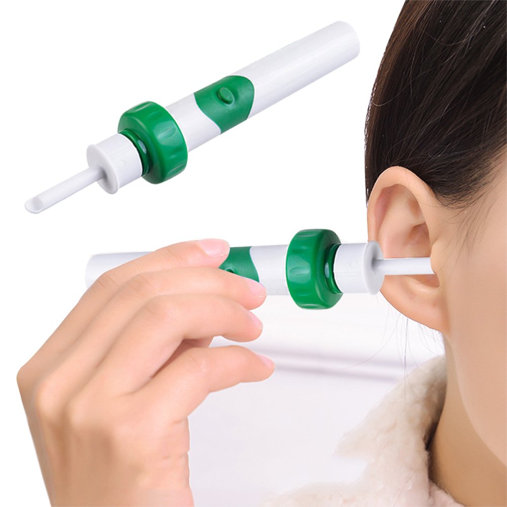 Enshey Ear Cleaner, Painless Electric Ear Cleaner Automatic Earwax Removal Kit with Brush Smart Ear Pick Soft Ear Wax Cleaner Easy Clean Tools Set for Adult & Children (Green)