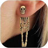 Skeleton Earrings Skull Earrings for Women Gothic Halloween Jewelry | Skull studs and dangling skeleton bodies create a bold two part illusion for gothic outfits costumes and Halloween events