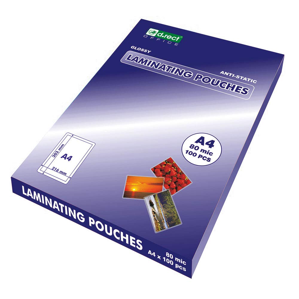 D.RECT Sheets to Laminate A4 - Pack of 100 Units Laminating Pouches 80 Microns 2x80 (160) - Glossy -Transparent - Durable Laminated - Lamination for Long-Lasting Documents