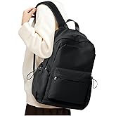 Small Black Backpack for School, High School Book Bag Back Pack for Teens Girls Boys, Lightweight College Backpack Bookbag for Women Men, Simple Casual Daypack Mochilas Escolares para Adolescentes