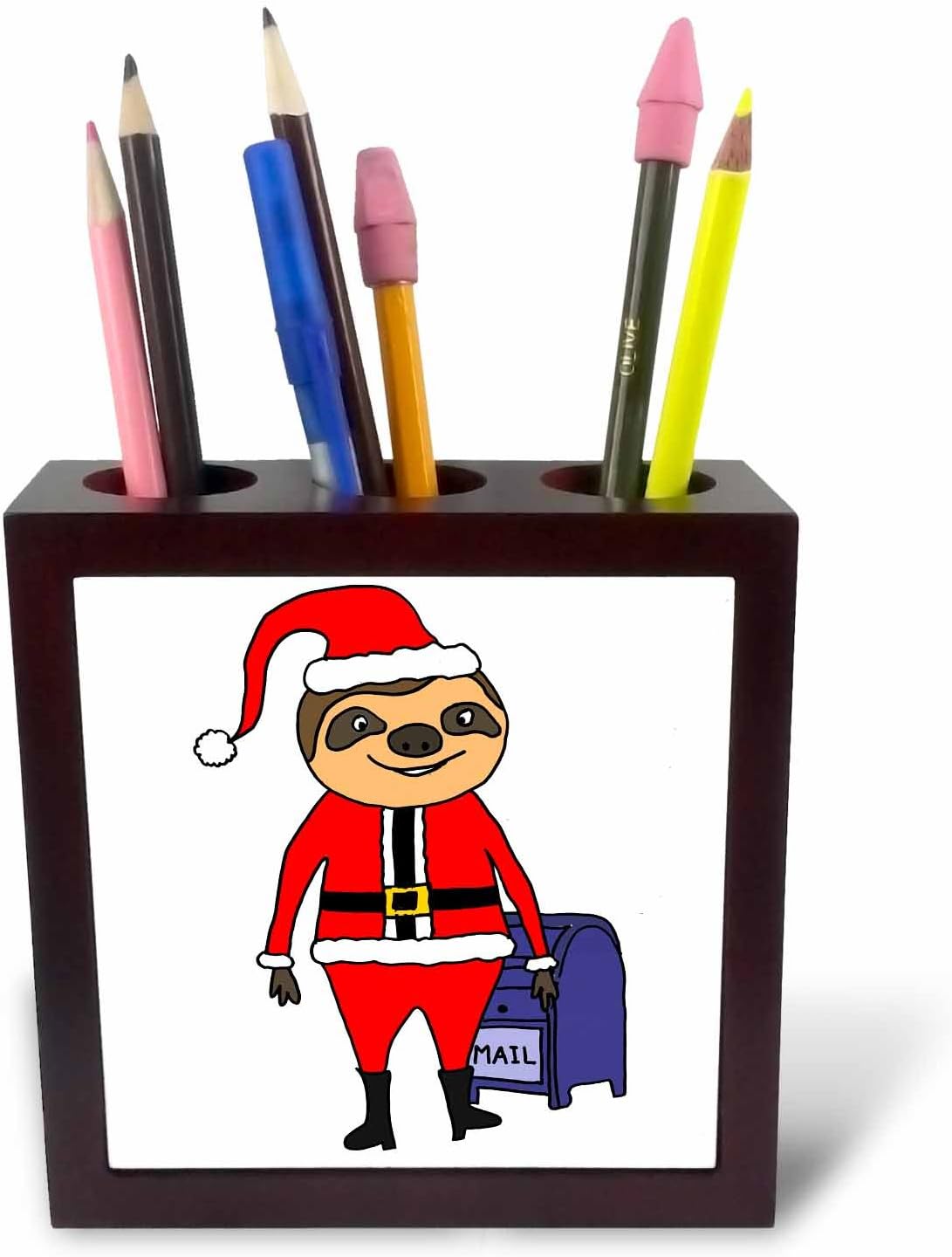 3dRose ph_251943_1 5-Inch Funny Sloth Santa Claus Christmas Art Mailing Packages Tile Pen Holder - Image 3