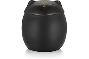 SOITIS Smiley Cat Shaped Pet Urn for Ashes - 3.2x2.9 inch Memorial Urn for Cats Dogs, Pet Cremation Small Urn with Ceramic Head Lid, Mini Black Keepsake for Cat Ashes