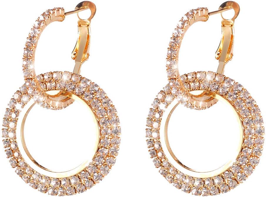 clearance, Platinum Filled sterling silver with Diamond Sparkly Crystal Hoop Earrings for Women One Pairs Earrings (Gold#C)