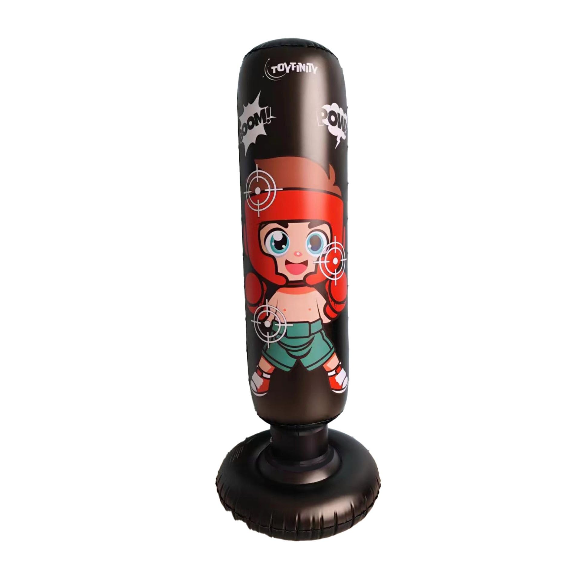 Toyfinity Interactive Electronic Inflatable Pedestal Punching Bag for Kids, 115cm with Light & Sound Targets, Soft and Stable Design, Skill-Building Fun, Black