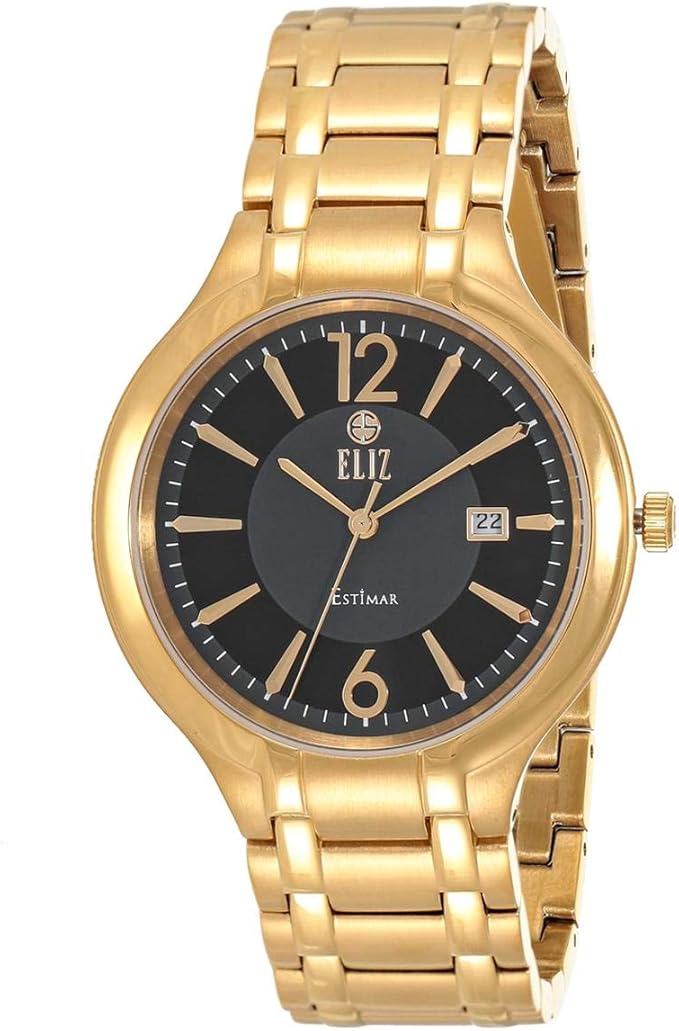 Eliz Men's Black Dial Stainless Steel Band Casual Watch ES208172G
