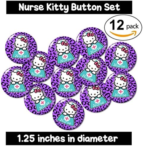 NURSE KITTY FLATBACK BUTTONS - NO PINS (set #5) purple leopard cheetah cute gifts jewelry supplies badge medical rn