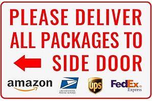 Please Deliver All Packages to Side Door Left Arrow - Bestylez Delivery Sign for Outdoor Use 12" * 8" (150)