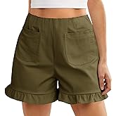 Cicy Bell Womens Summer Ruffle Shorts High Waisted Straight Leg Cotton Short Pants Casual Dressy Comfy Pull On Shorts Bottom