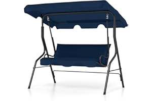 Tangkula 3 Person Porch Swing, Patio with Removable Cushion & Powder-Coated Steel Frame, Outdoor Swing with Canopy for Porch, Backyard, Garden, Balcony(Navy)