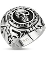 STR-0156 Stainless Steel Skull Shield Wide Cast Biker Ring