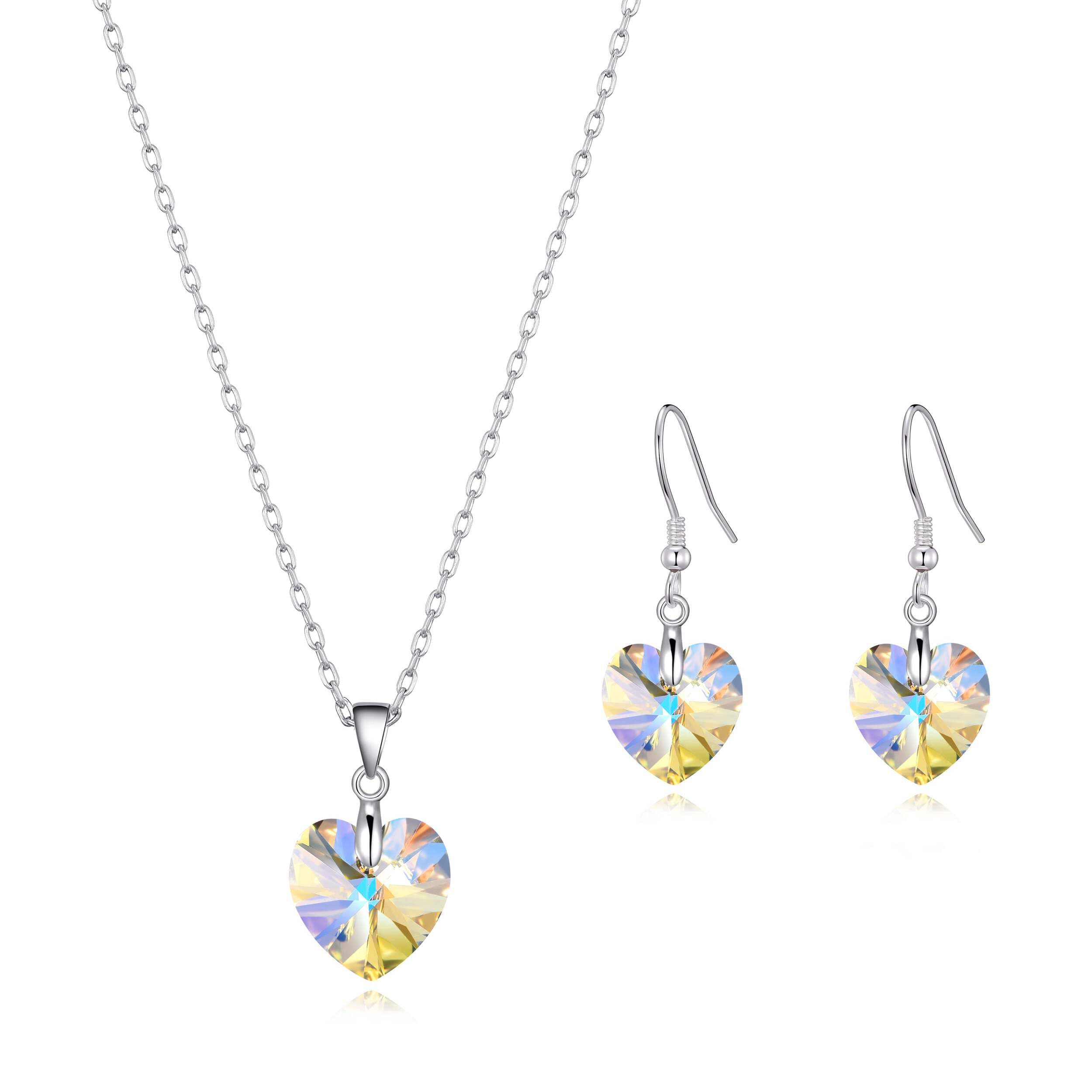 Philip Jones Sterling Silver Aurora Borealis Heart Set Created with Zircondia® Crystals