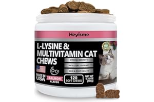 HEYISME Lysine Supplement for Cats, Cat Treats for Sneezing and Runny Nose, Cold, Cat Immune Support, Eye Function, and Respiratory Health, L-Lysine cat Vitamins for Cats (120 Pills, Salmon)