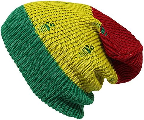 DS Plain Knit Rasta Beanie Visor Slouch Baggy Jamaican Vintage Hat Unisex Oversize Rasta - 16