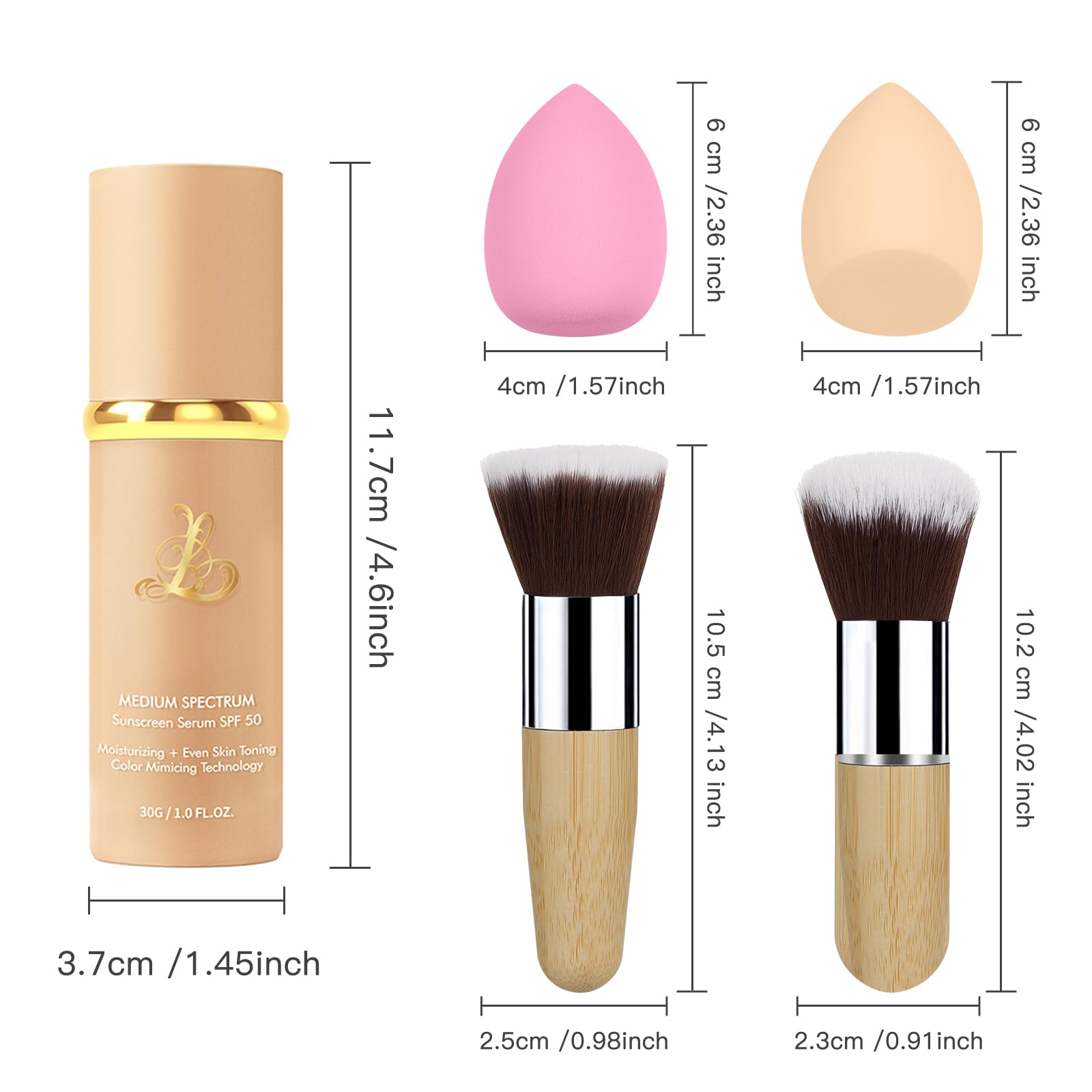SPRINGSKY Match Foundation 4-in-1 with SPF 50 : Color Changing Foundation Medium Spectrum with 2 Brushes and 2 Cosmetics Sponge - Moisturizing & Concealer Face Makeup for All Skin Types