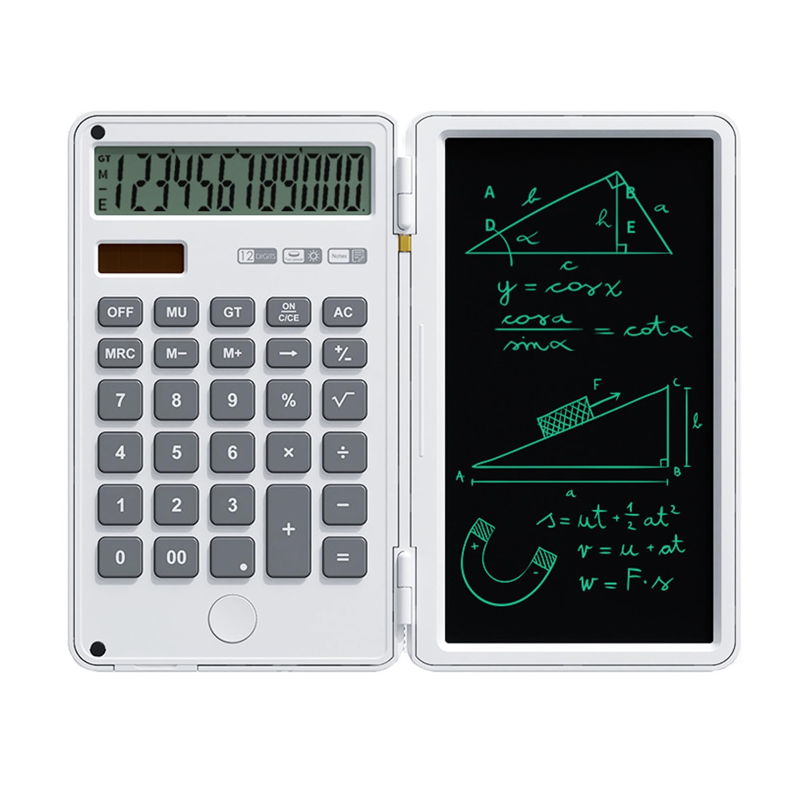 Maizoon Scientific Calculator with Writing Tablet Foldable Portable 12 Digit LCD Large Display Screen Wordpad Suitable for Business Office Student and Home White