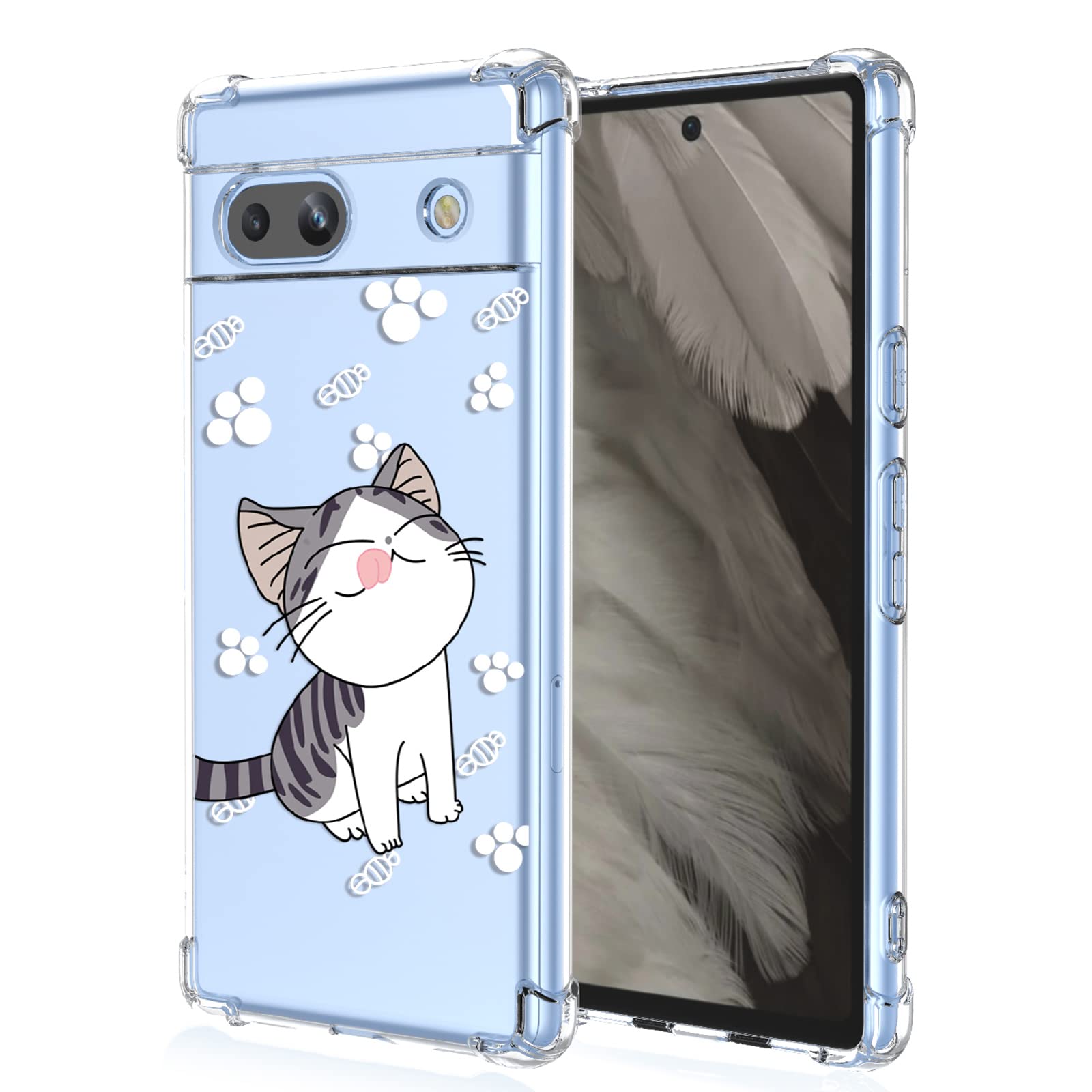 XINYEXIN Case for Google Pixel 7A, Painting Flower Pattern Clear Case Soft TPU Silicone Case Slim Shockproof Bumper Girl Women Phone Cover - Cat — image 1